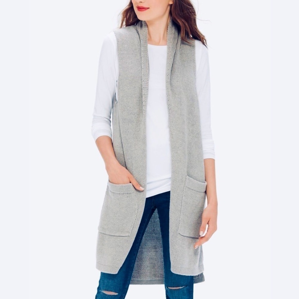 Loft Light Grey Sleeveless Duster Cardigan Sweater Vest Size XS/S